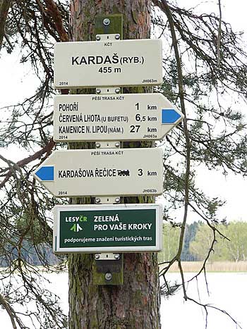 Turistické značení na hrázi Kardaše | Rybníky Třeboňsko | MAS Třeboňsko
